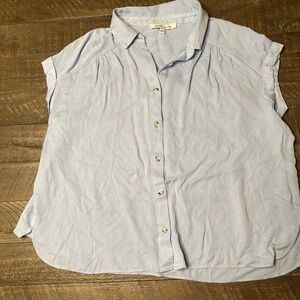 Gray and White Relaxed Button Down Blouse with Notched Collar